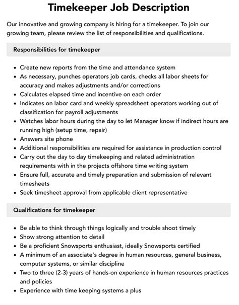 names that mean timekeeper|timekeeper job description.